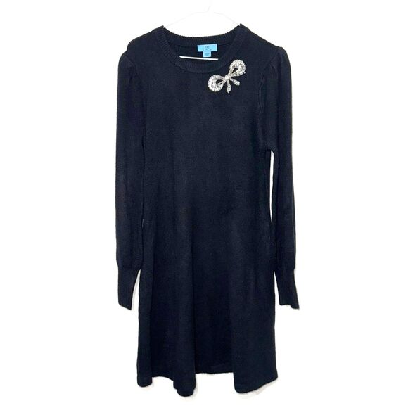 CeCe Rhinestone Bow Long-Sleeve Sweater Dress - Black L - Picture 4 of 10